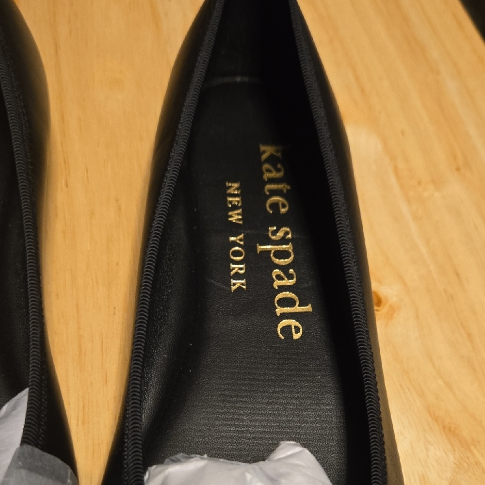 kate spade Black Round-Toe Ballet Flats with Bow and Logo Charm - Picture 2 of 5